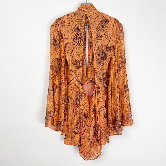 Sabina Musayev Caroline Mini Dress Silk Chiffon Flare Bell Long Sleeve Open Back - Picture 10 of 12